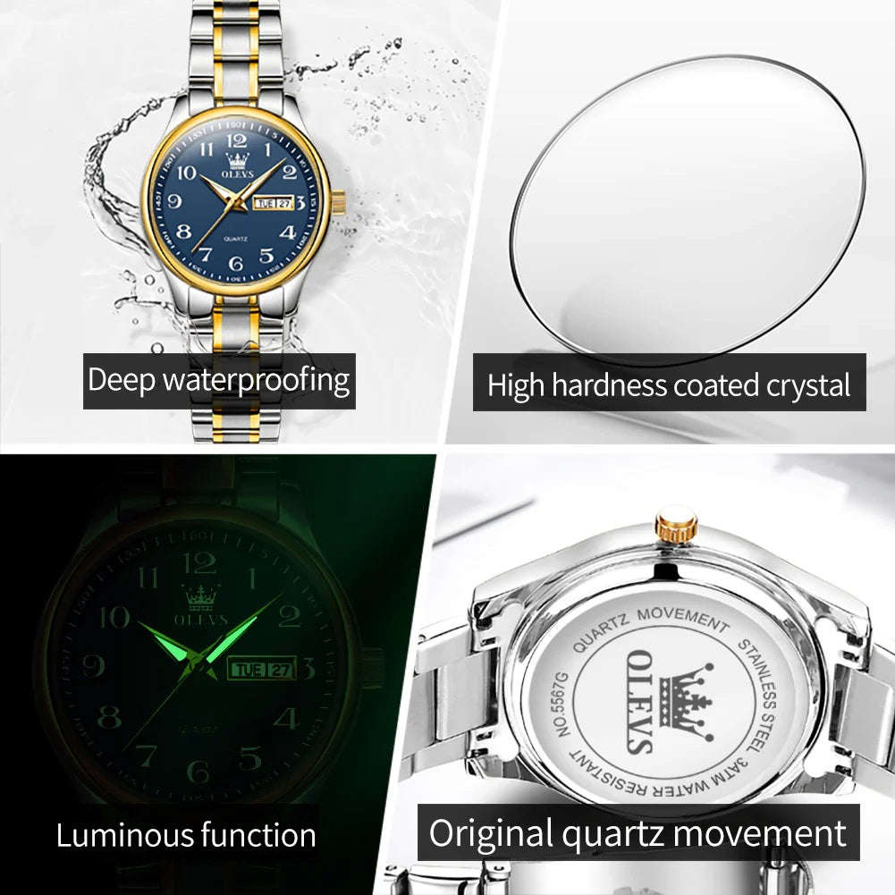 OLEVS Women's Quartz Watch with Roman Numerals -   Blue-Gold