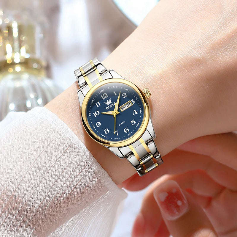 OLEVS Women's Quartz Watch with Roman Numerals -   Blue-Gold