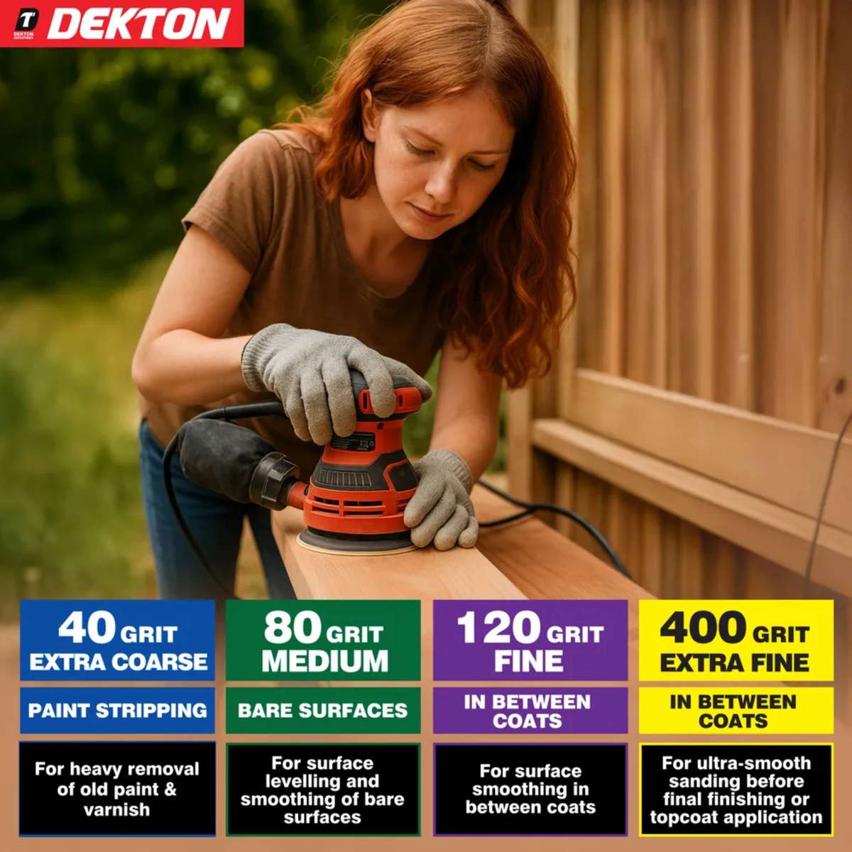 DEKTON 5PC Hook & Loop Random Orbital Sander Discs Pro - 40 Grit
