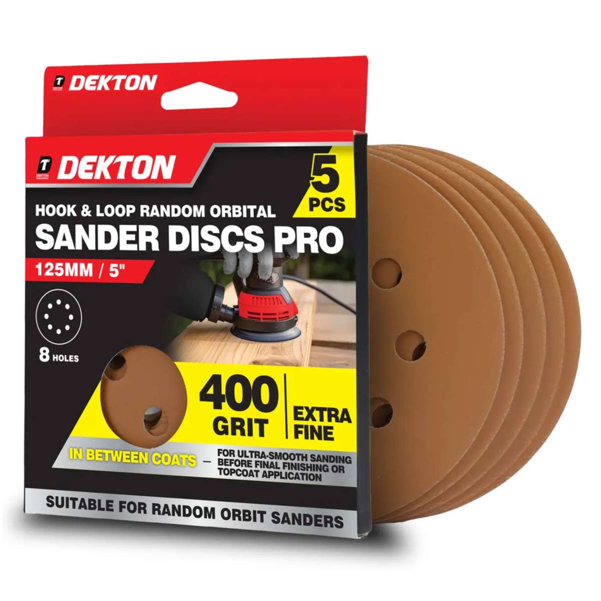 DEKTON 5PC Hook & Loop Random Orbital Sander Discs Pro - 400 Grit