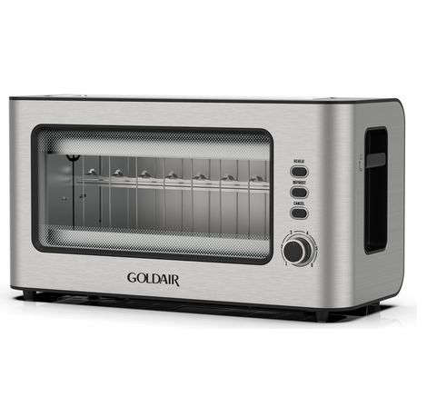 Goldair 2 slice Stainless steel toaster with glass window. 1000W