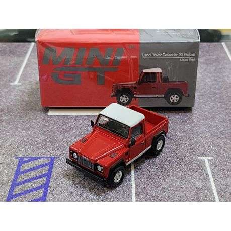 Mini GT Land Rover Defender 90 Pickup Masai Red 1:64 Model