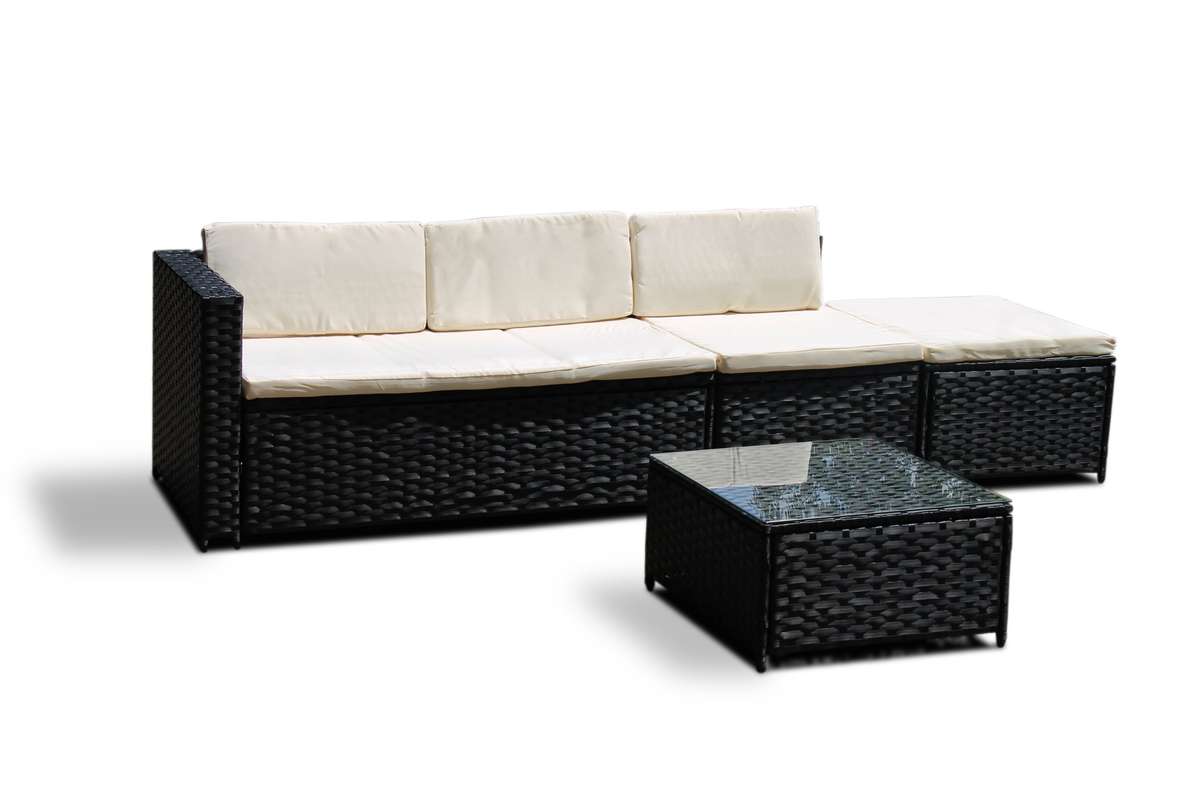 Rattan Livorno L-Shape - Black - Cream Cushions