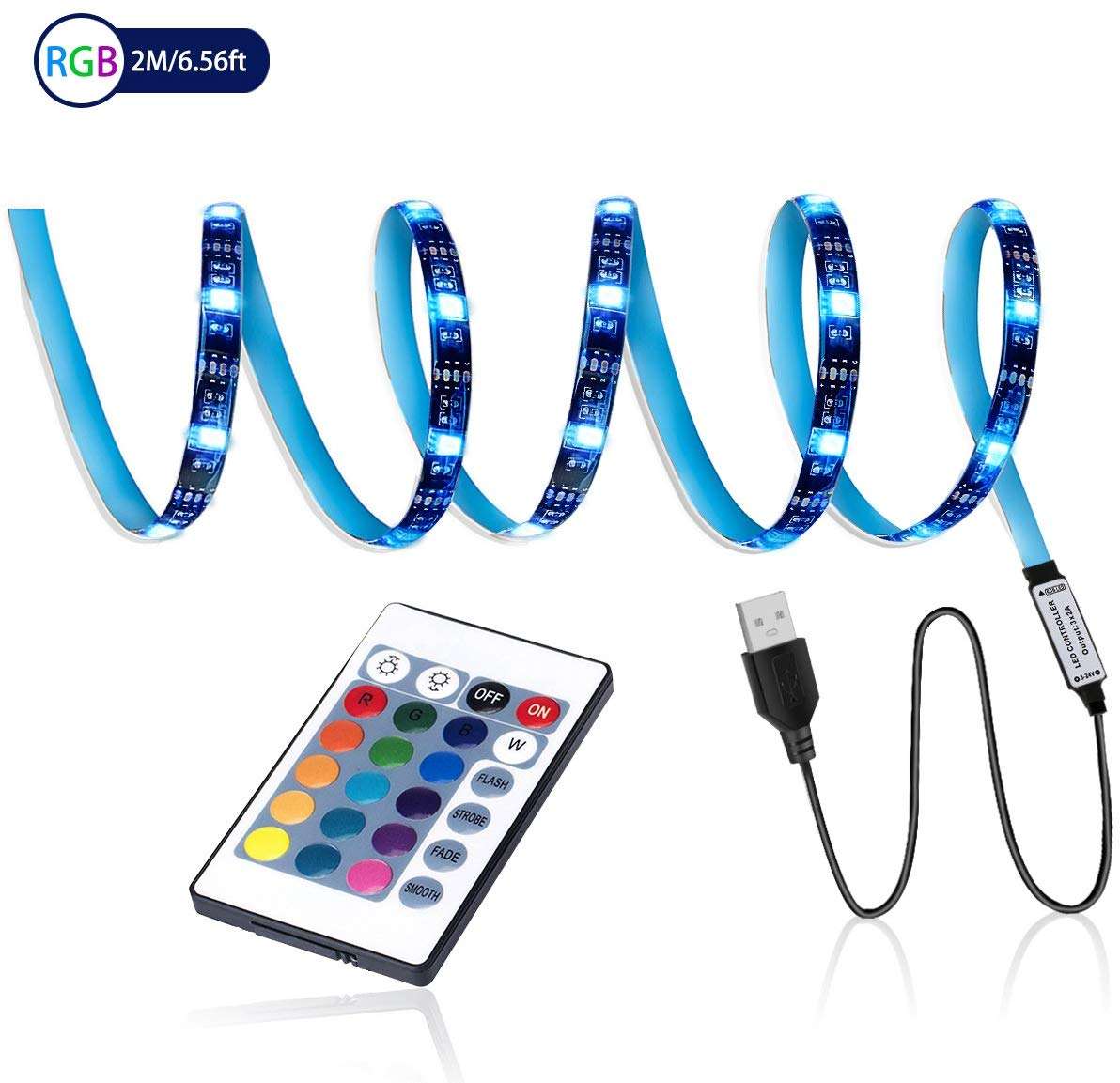 5V USB RGB LED LIGHT STRIP WITH REMOTE CONTROLLER - 2M LED STRIP LIGHT