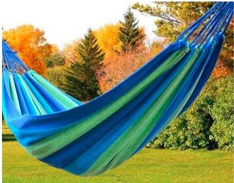 Clearance Sale-Portable Cotton Rope Outdoor Swing Fabric Camping Hanging Hammock Canvas Bed - Blue
