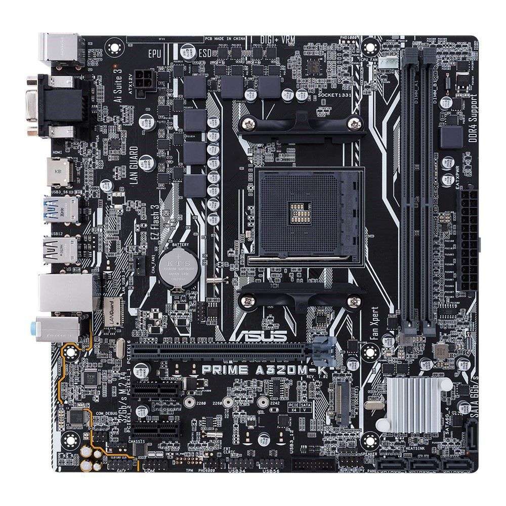 PRIME A320M-K AMD AM4; 2x DDR4; 1 x PCIe 3.0/2.0 x16 PCIe x1 Slot *2; 1xM.2; 6x SATA; 1 x DVI + 1...