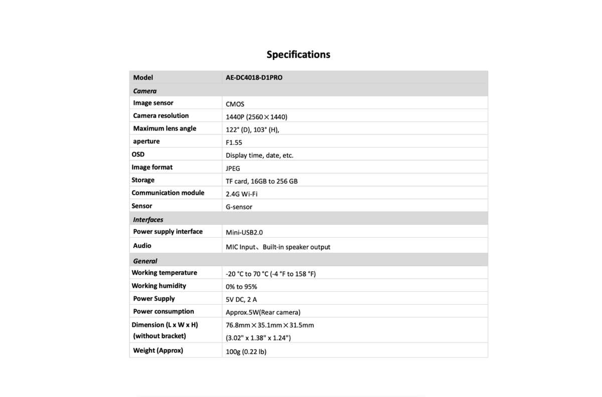 Hikvision Dashcam D1 Pro Full HD 1440P camera built in Wifi