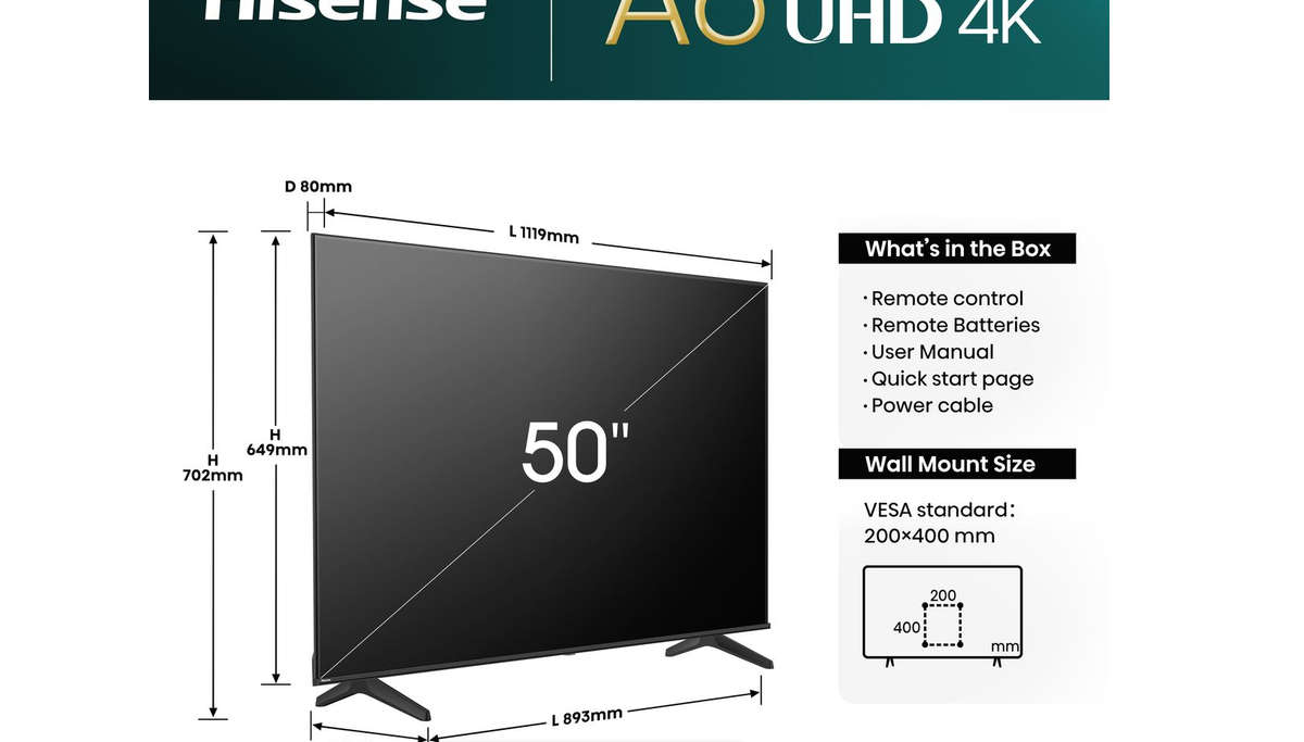 Hisense 50 inch A6N Series Direct LED UHD Vidaa