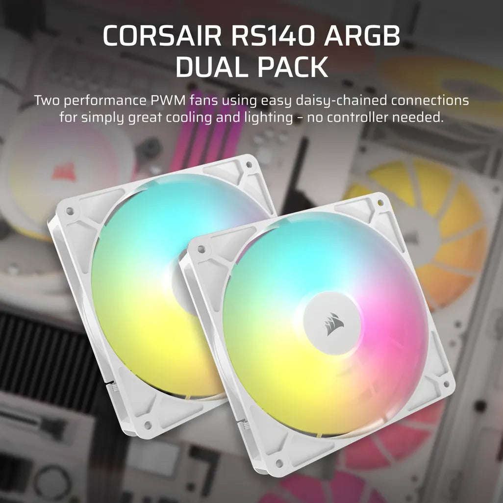CORSAIR RS140 ARGB 140mm PWM Fans Dual Pack  White