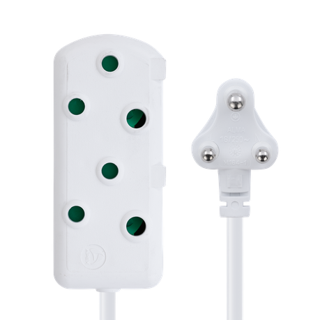 SWITCHED Light DUTY SBS EXTENSION LEADS 2 x 16A Socket 5m - White