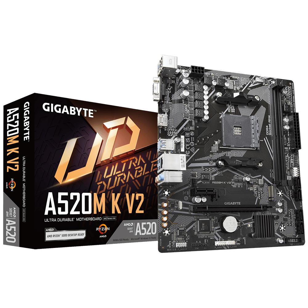 GIGABYTE AMD A520M-K for 3rd/4th/5th Generation AMD Ryzen processors; 2x Dual DDR4; 1x M2; HDM...