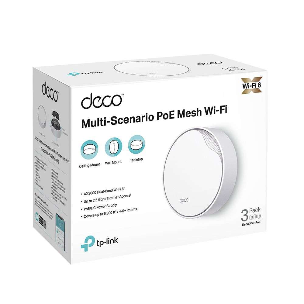 TP-Link Deco X50-POE(3-Pack) AX3000 Whole Home Mesh Wi-Fi 6 System with PoE