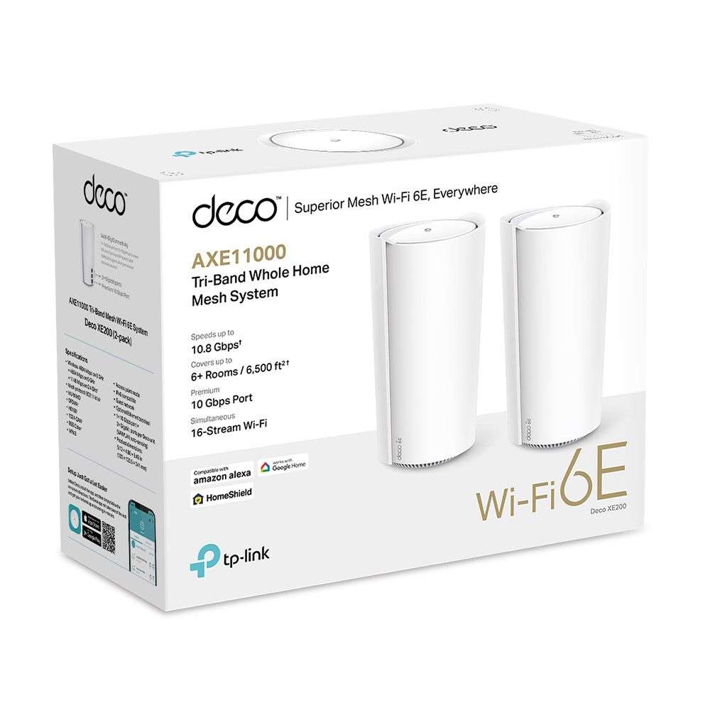 TP-Link Deco XE200(2-Pack) AXE11000 Whole Home Mesh Wi-Fi 6E System(Tri-Band)
