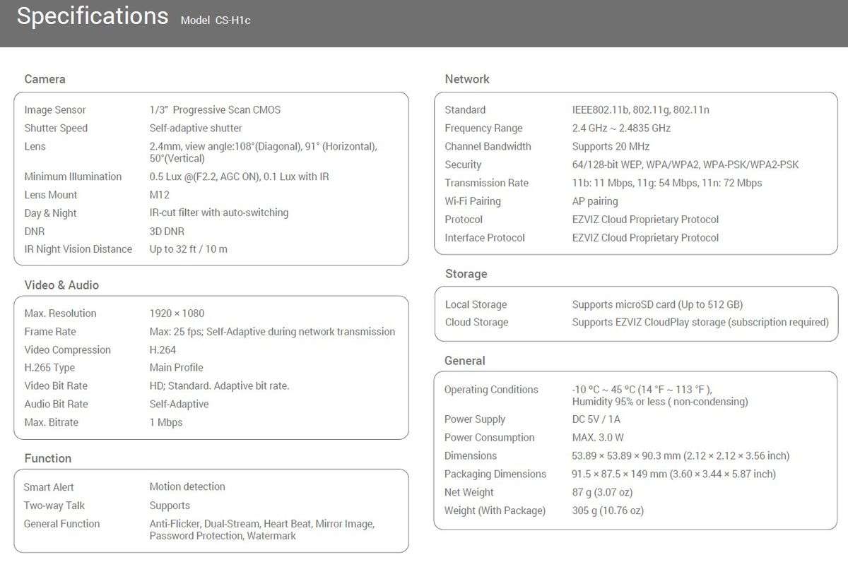 EZVIZ H1C 1080p Home Security Indoor WiFi Camera