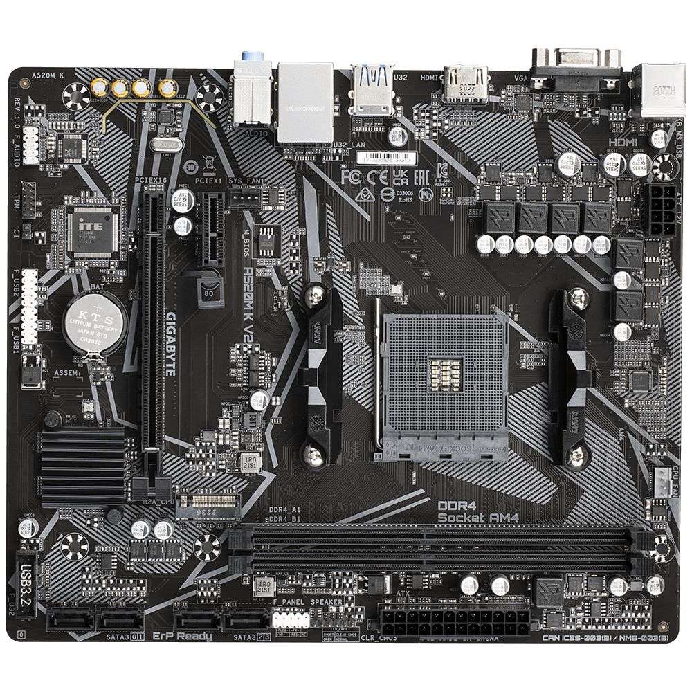 GIGABYTE AMD A520M-K for 3rd/4th/5th Generation AMD Ryzen processors; 2x Dual DDR4; 1x M2; HDM...