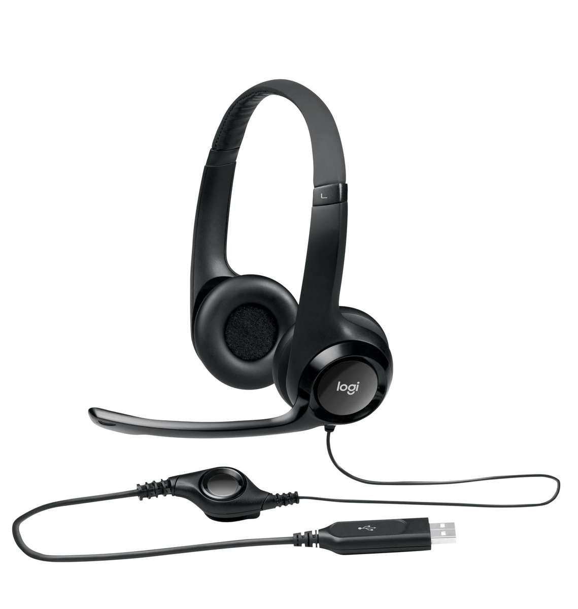 Logitech Headset H390 Black USB Stereo Internet headset adjustable headband Noise cancelling rota...