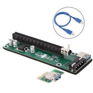 PCI-E 1X to 16X Riser Card Extender PCIE Converter with USB 3.0 Cable / 15Pin SATA to 6Pin Power ...