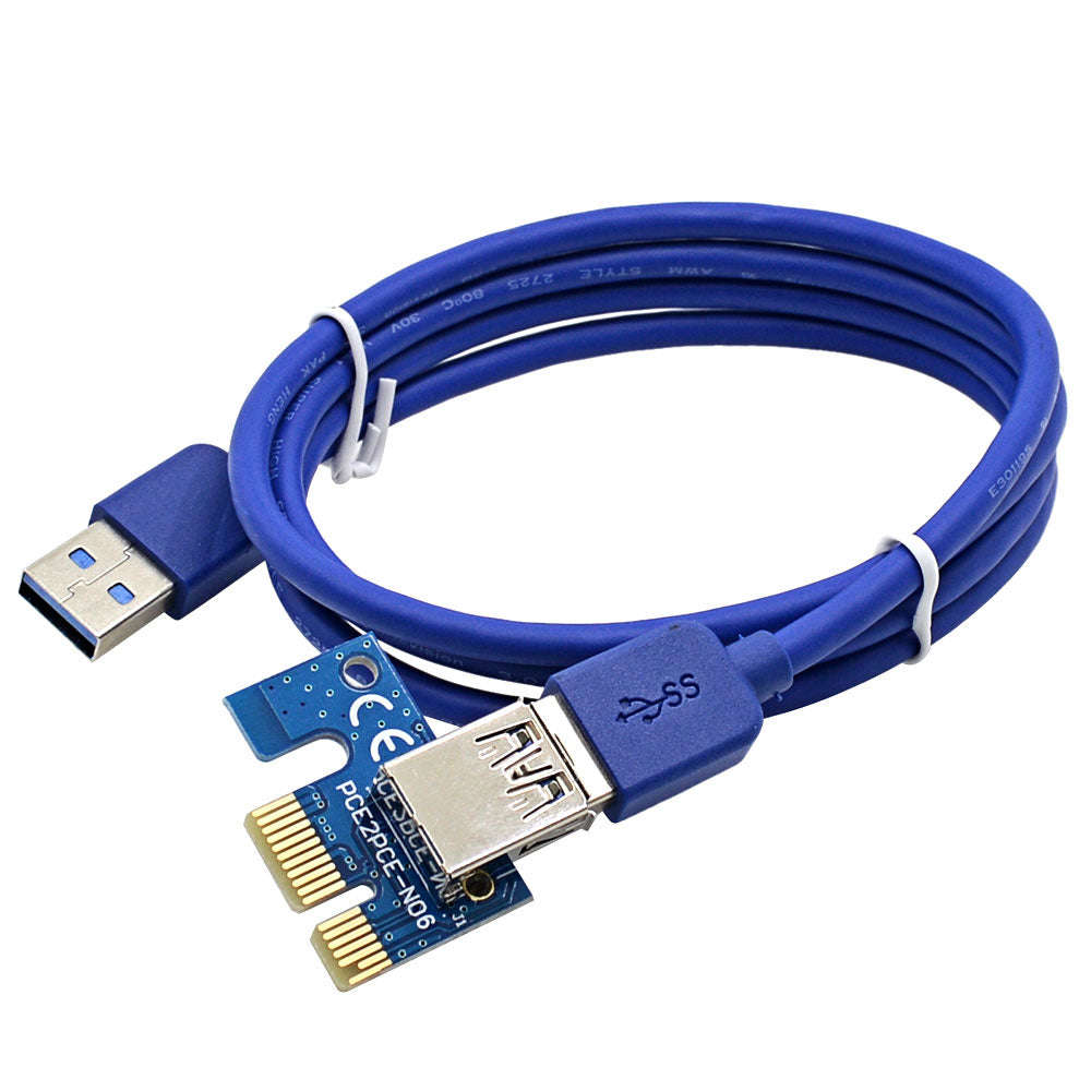 PCI-E 1X to 16X Riser Card Extender PCIE Converter with USB 3.0 Cable / 15Pin SATA to 6Pin Power ...