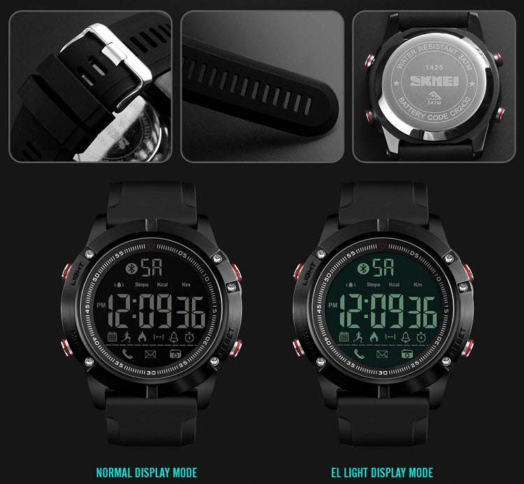 Smart Bluetooth Sport Watch - Pedometer/Reminder Digital Watch skmei 1425 Black