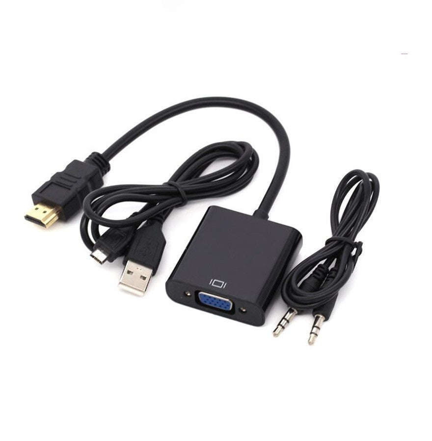 HDMI to VGA Converter Adapter Cable with 3.5mm Audio and USB power cable - Black