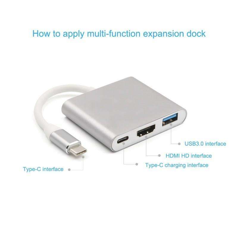 Aluminum Usb-c to Hdmi 3.1 Converter HDMI/USB 3.0/TypeC For macbook- SIlver