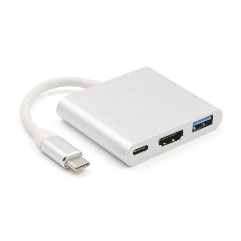 Aluminum Usb-c to Hdmi 3.1 Converter HDMI/USB 3.0/TypeC For macbook- SIlver