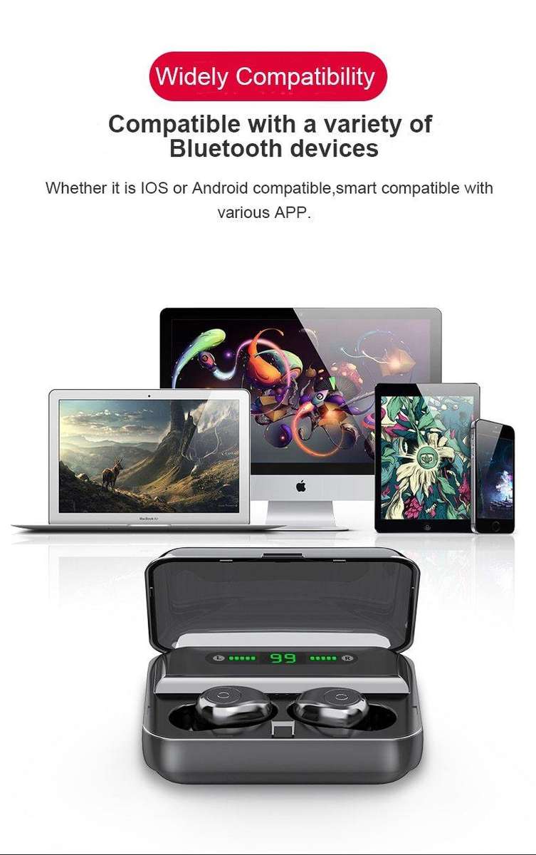 Bluetooth 5.0 Earphones TWS F9 5.0V  Stereo Noise Cancelling Gaming Earbuds