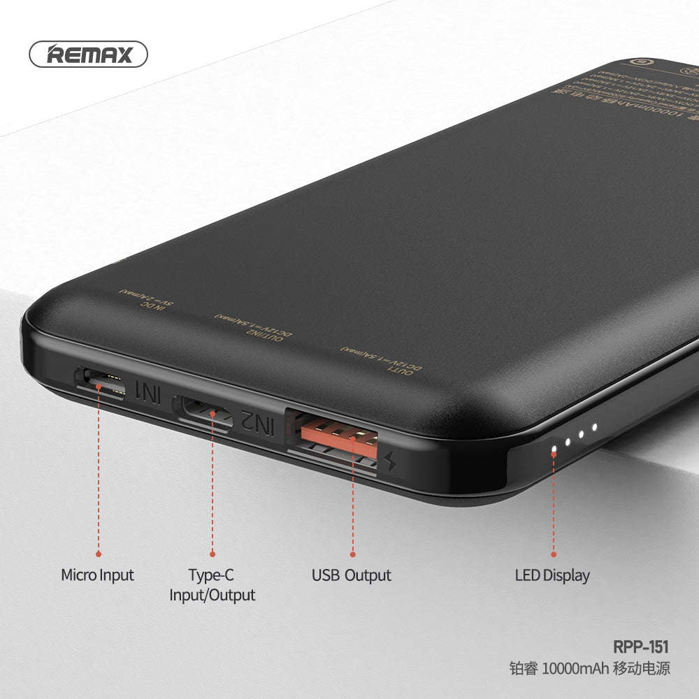 Remax10000Mah pd fast charging  power Bank - Black RPP-151
