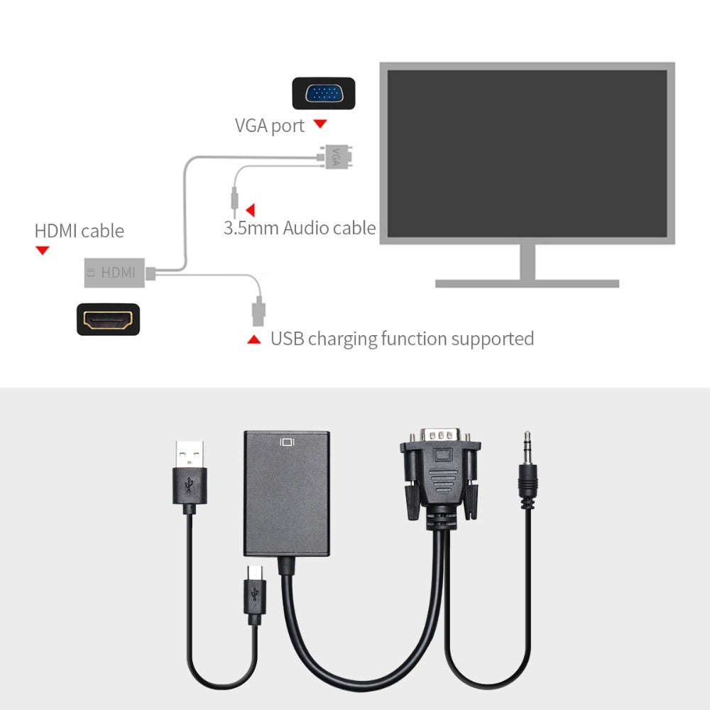 VGA to HDMI Converter Cable - Black
