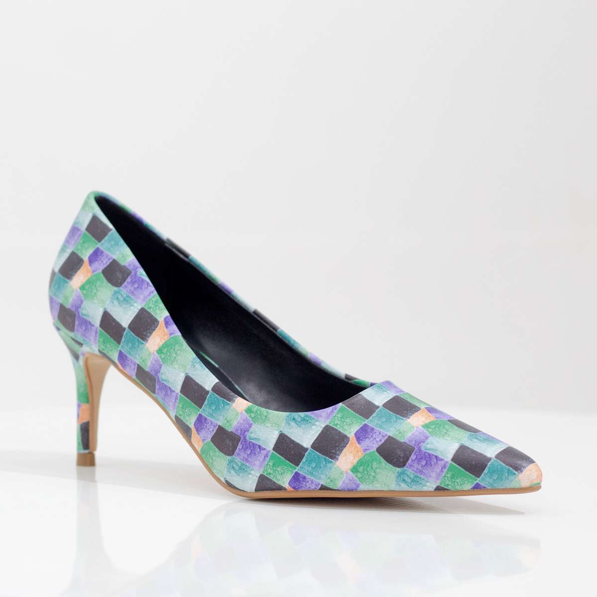 Banu 7cm heel multi colored pointy court blue