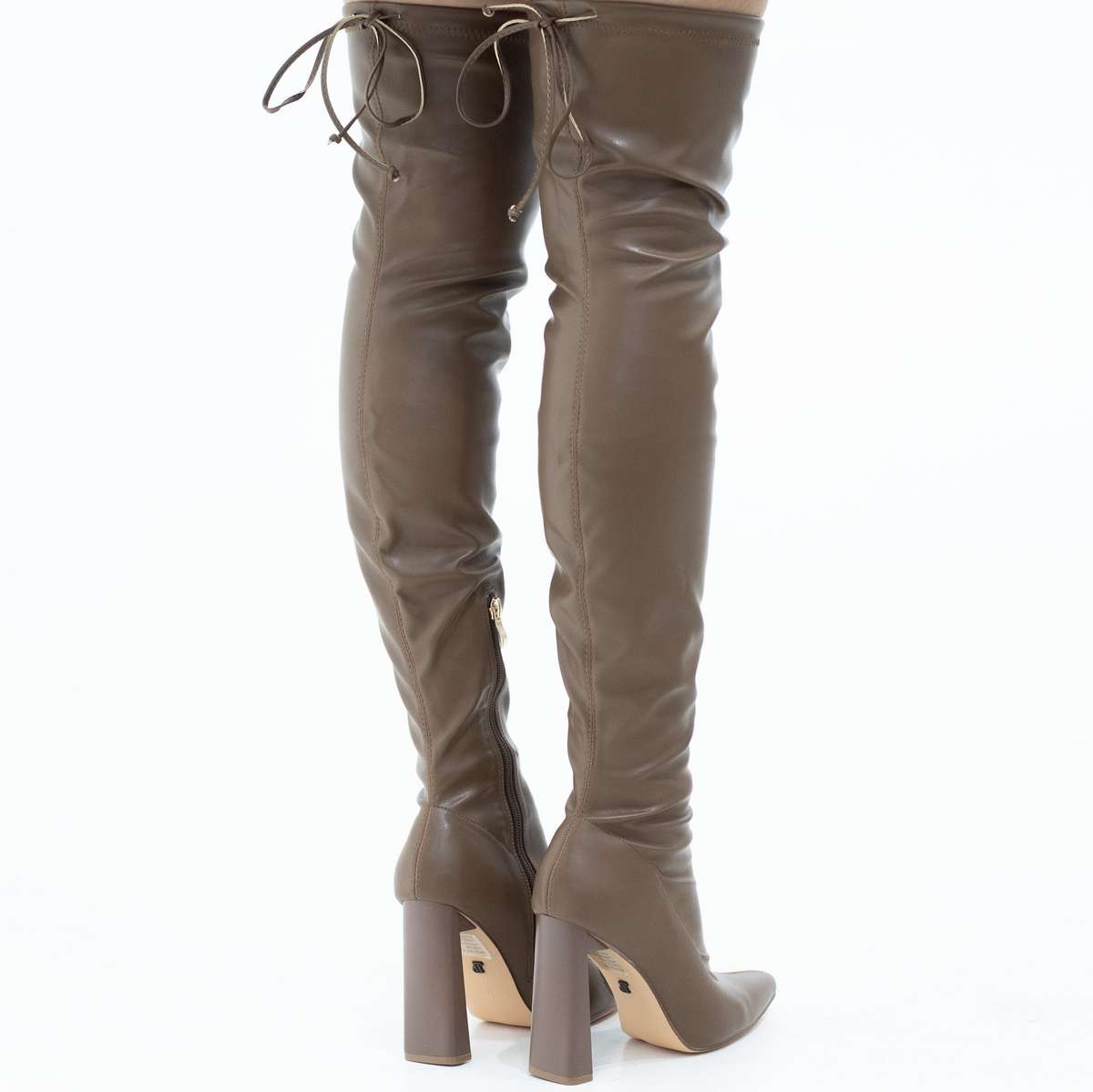 Tomian thigh high pointy high 10.5cm heel boot taupe
