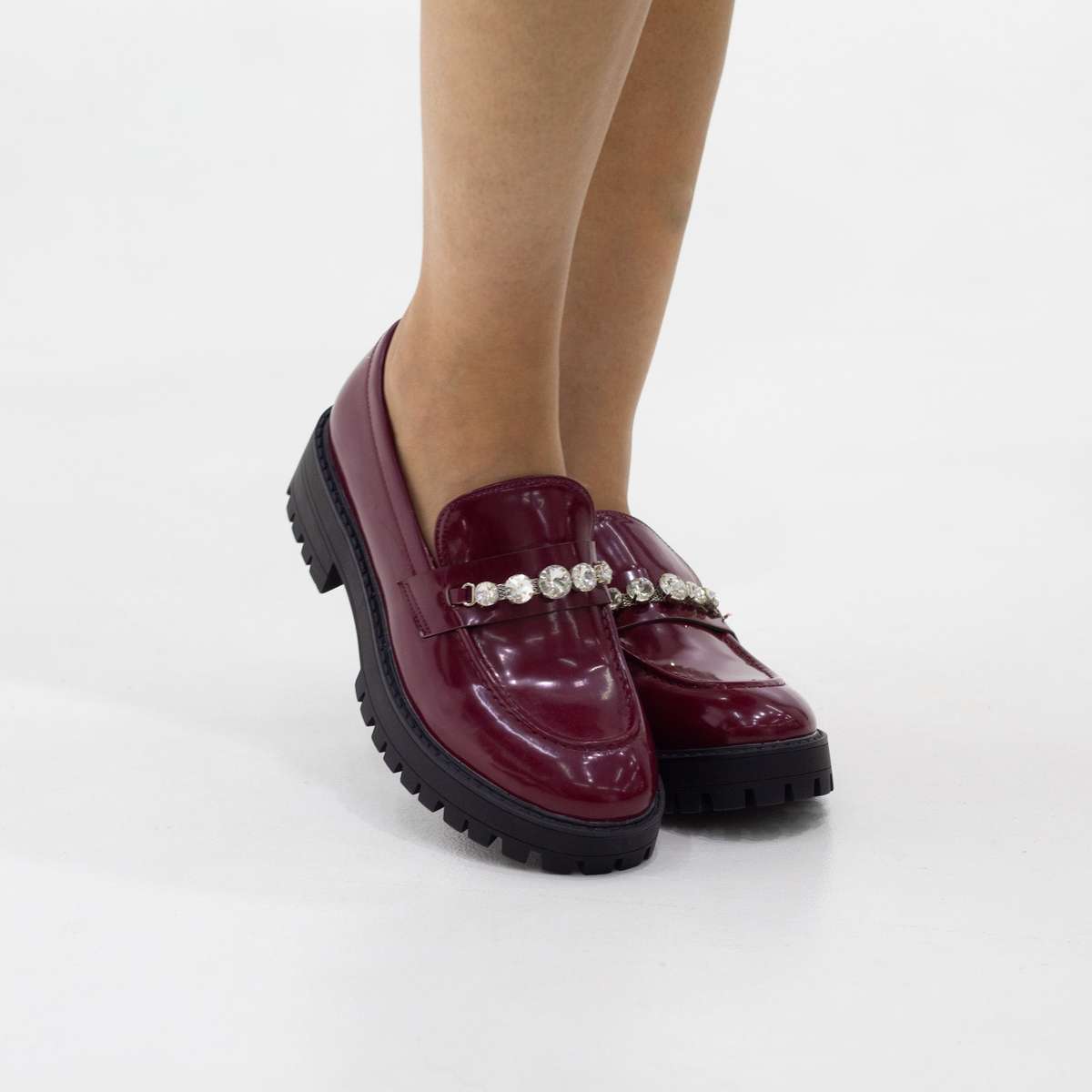Tofa thick sole slip-on penny moc with diamante detailed