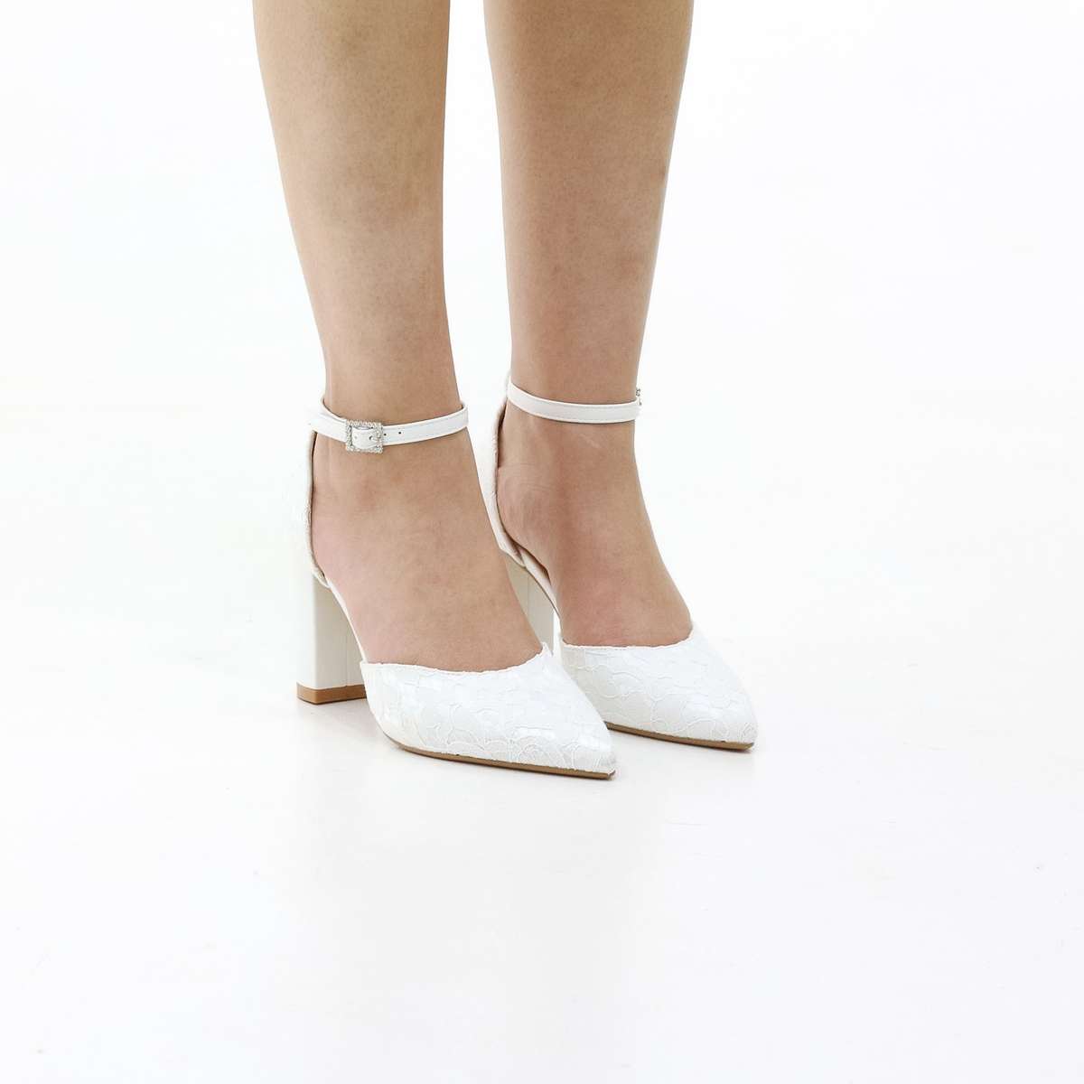 Misty block 9cm heel open waist cross over belts glitter pu