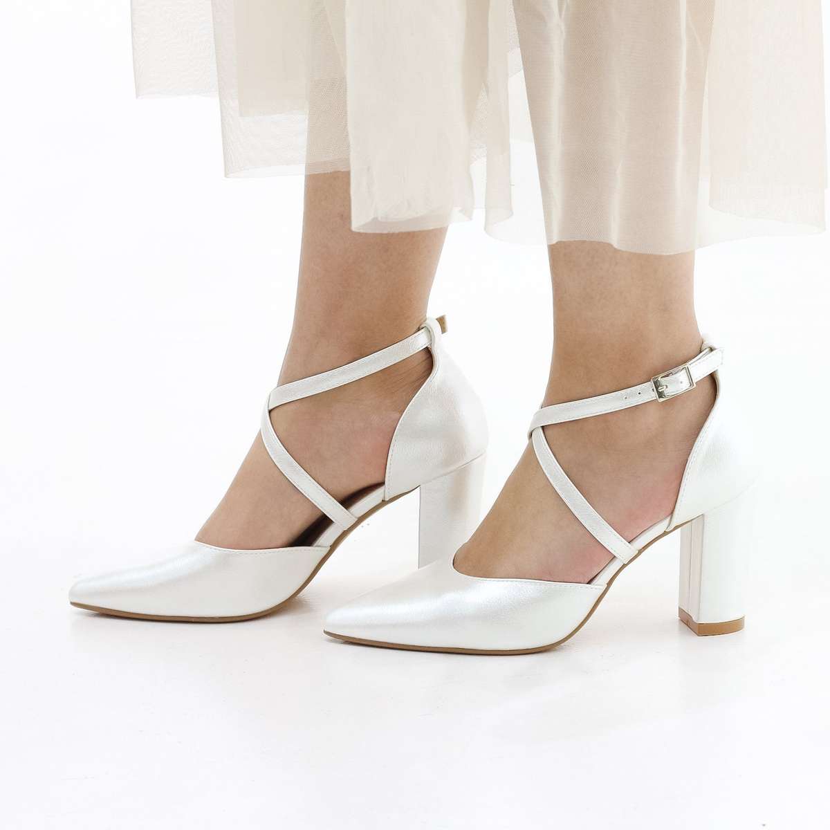 Fomo block 8.5 cm  heel open waist cross over belts