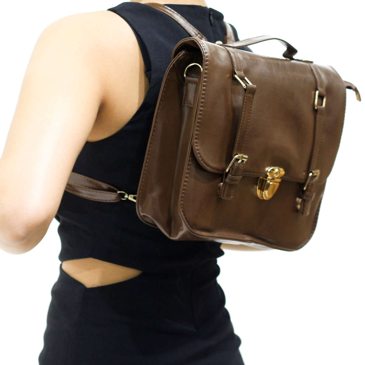 Motaro vintage leather satchel with buckles