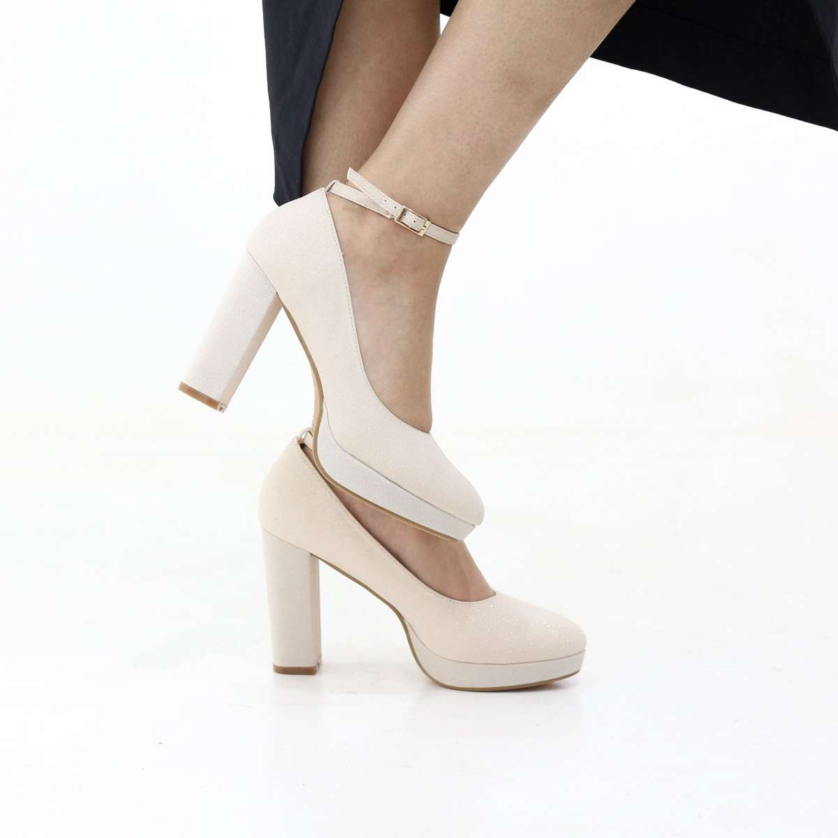 Irana shimmer ankle strap platform courts 12cm heel rose gold