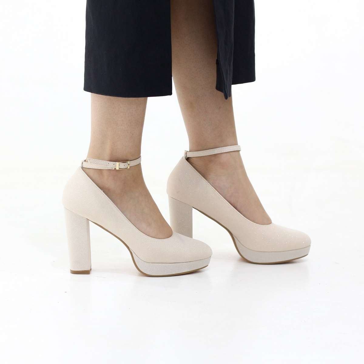 Irana shimmer ankle strap platform courts 12cm heel rose gold