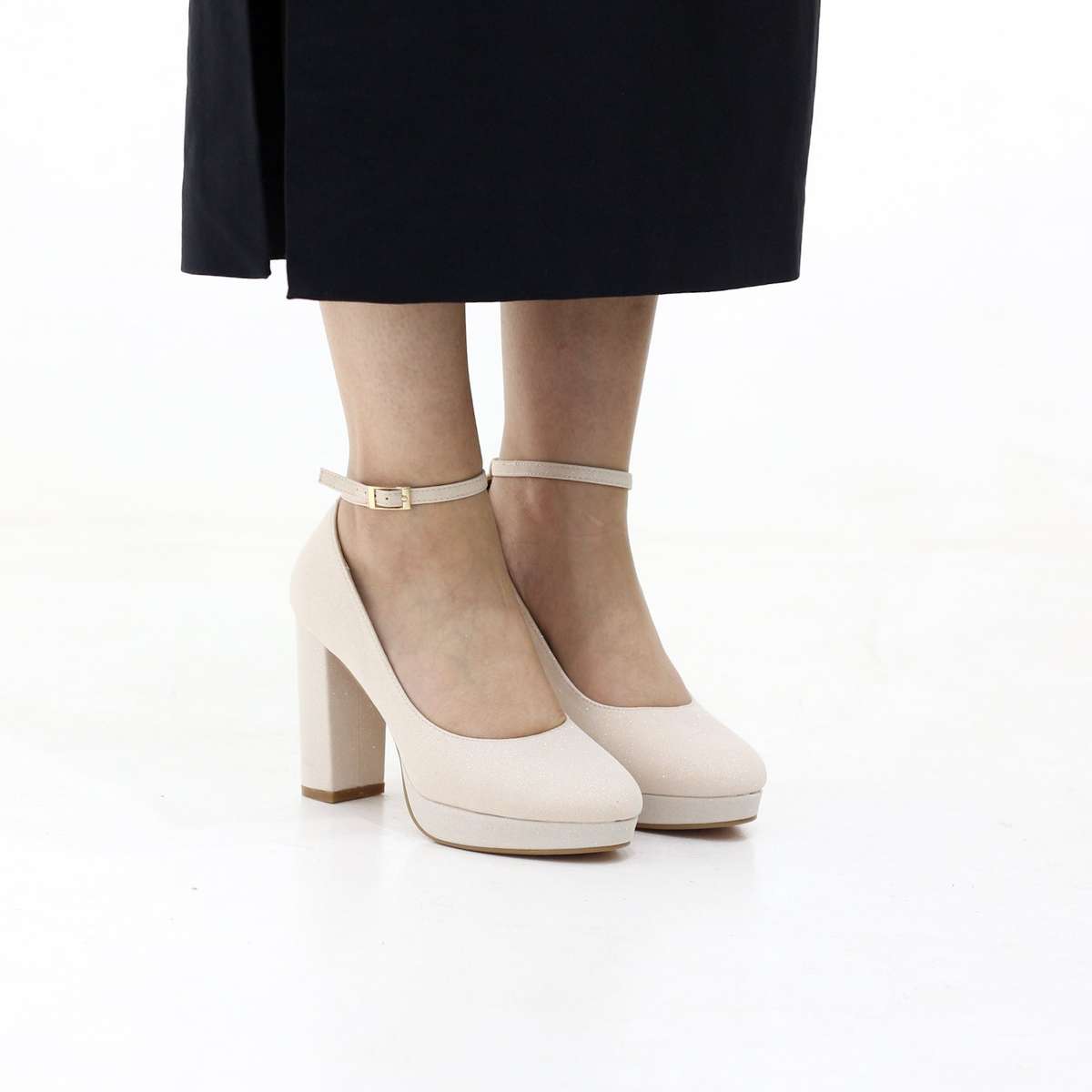 Irana shimmer ankle strap platform courts 12cm heel rose gold
