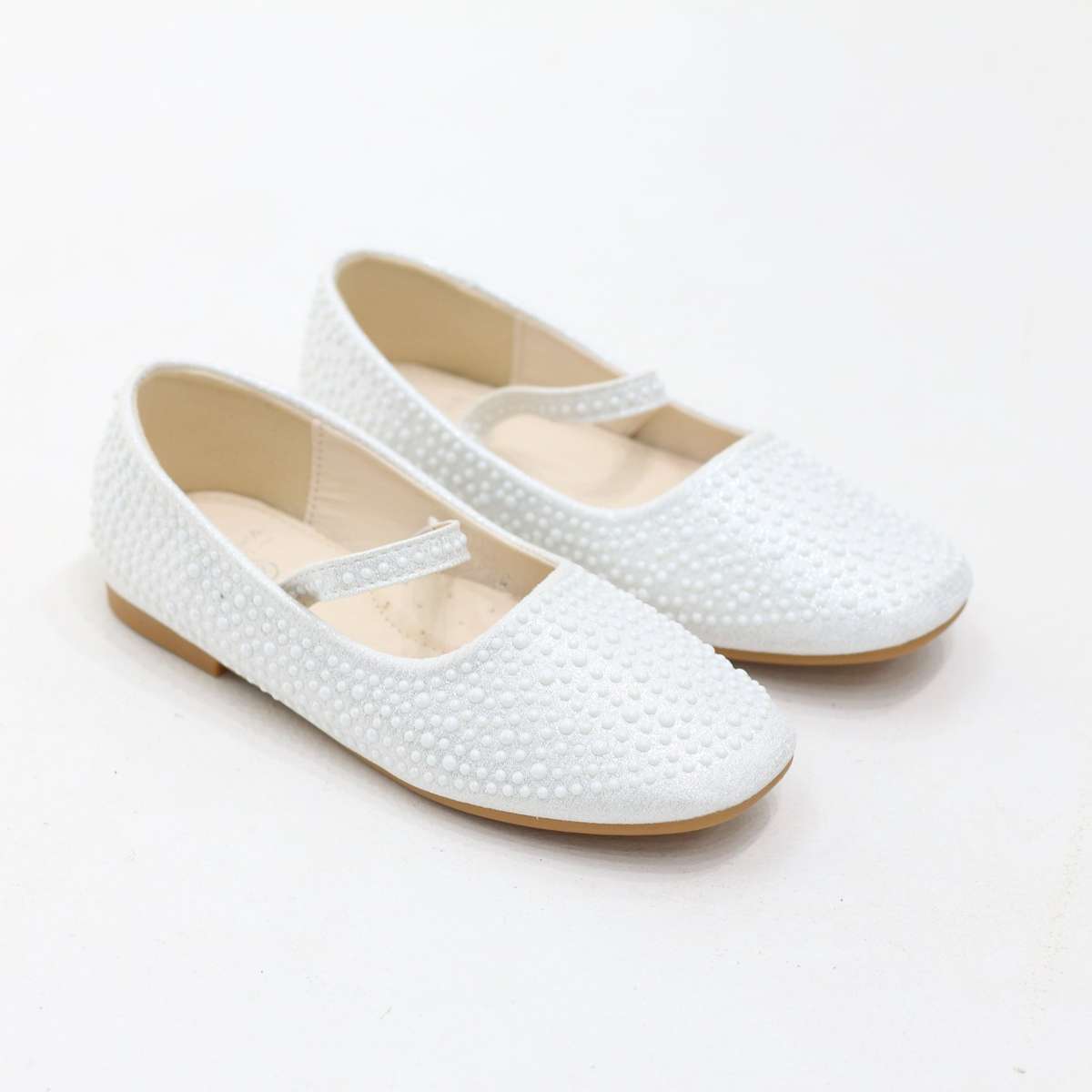 Zaley pearl-detailed girls ballet flats with ankle strap