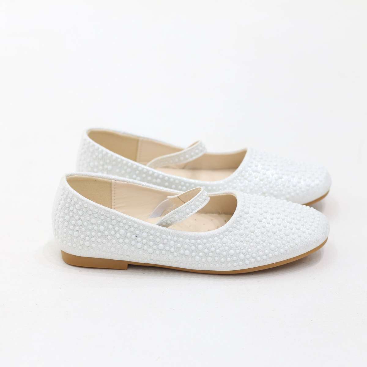 Zaley pearl-detailed girls ballet flats with ankle strap