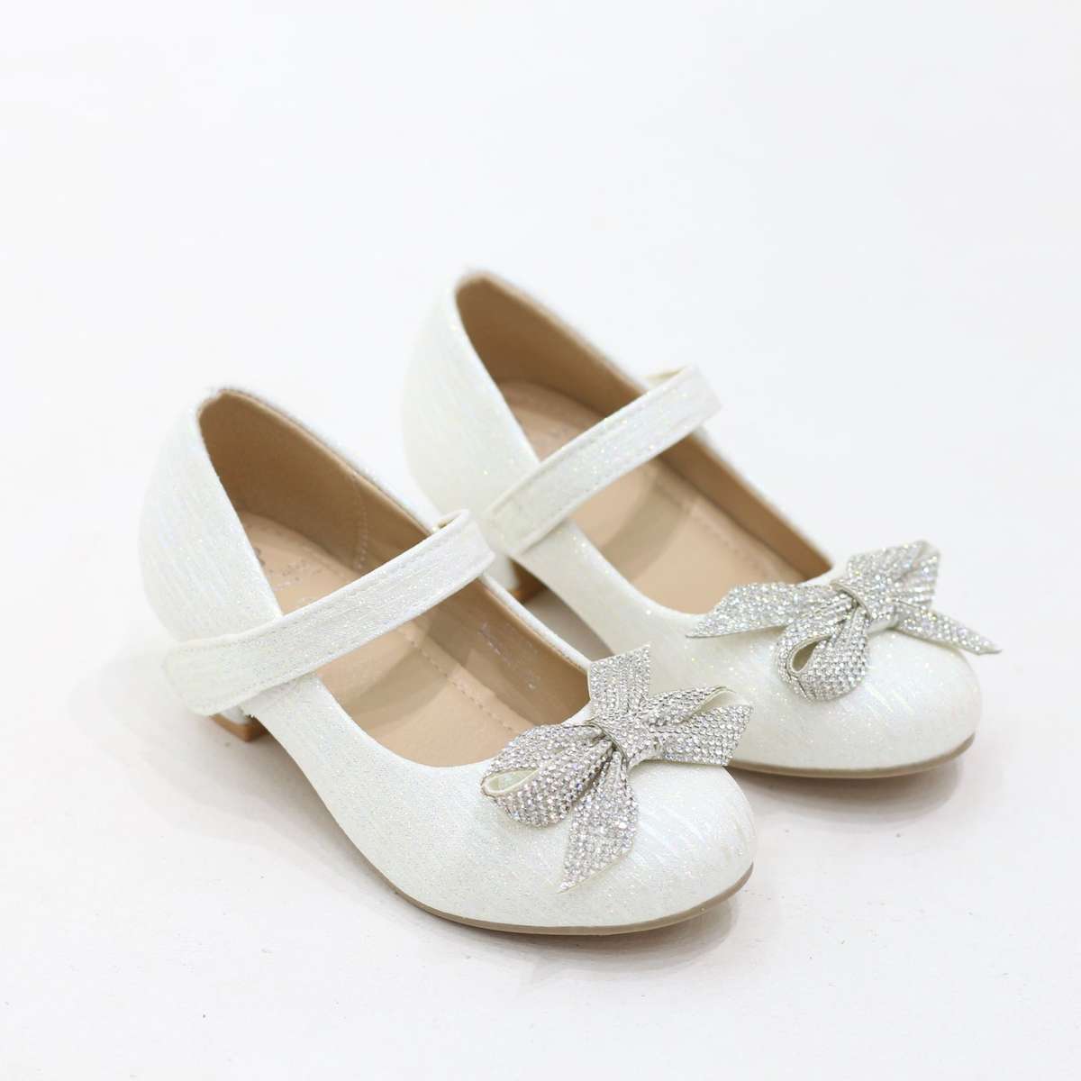 Aviya elegant infant girls bow-detail glossy kitten heel pumps