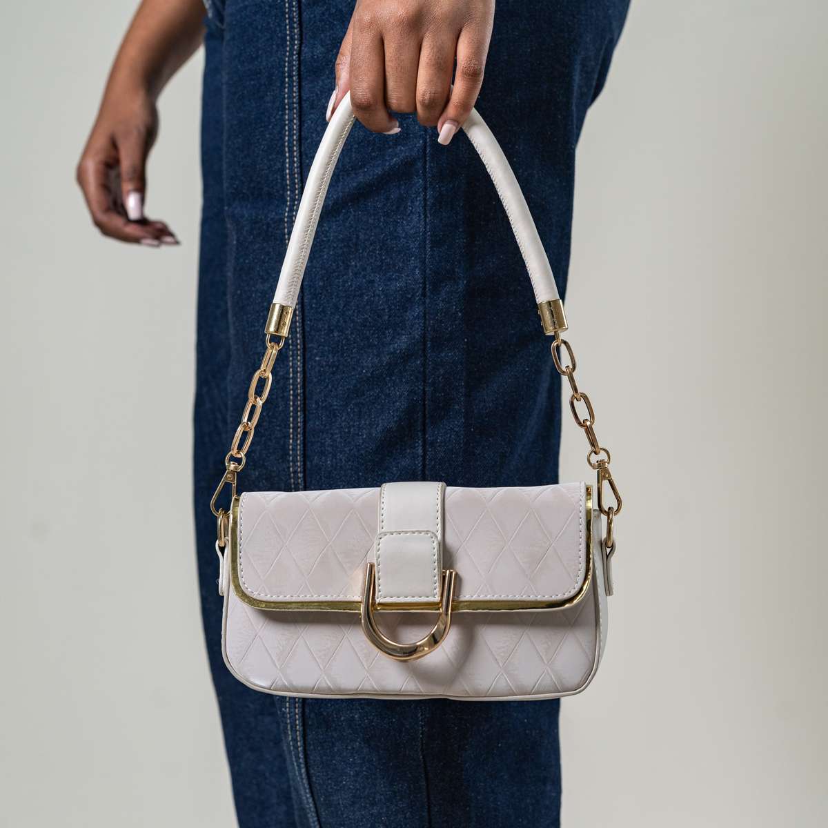 Datolite quilted shoulder bag with gold detail