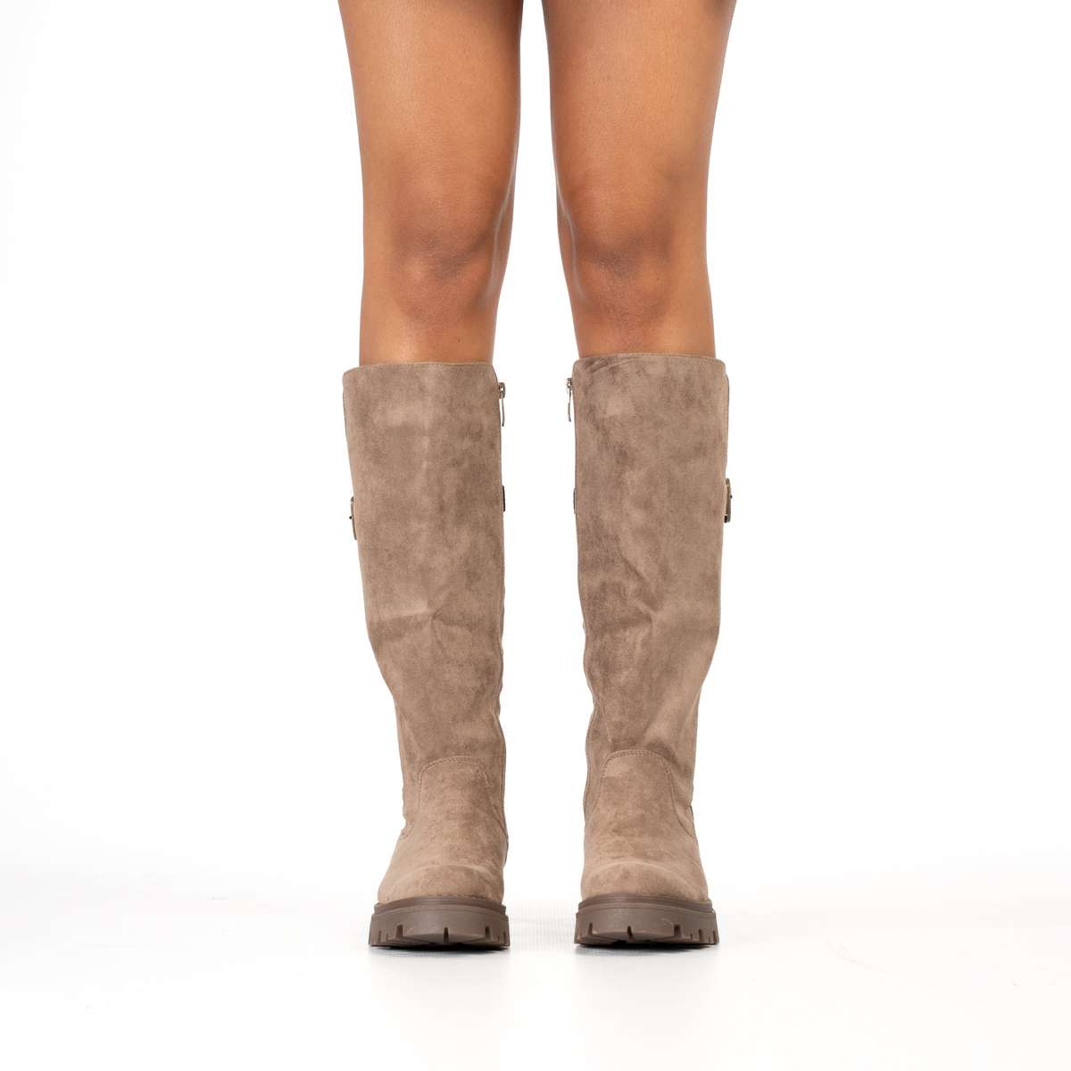 Raya women's Chunky knee-high boots with bold buckle detail