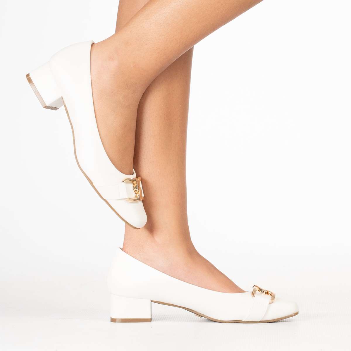 Romy women's elegant buckle detail square toe block heel