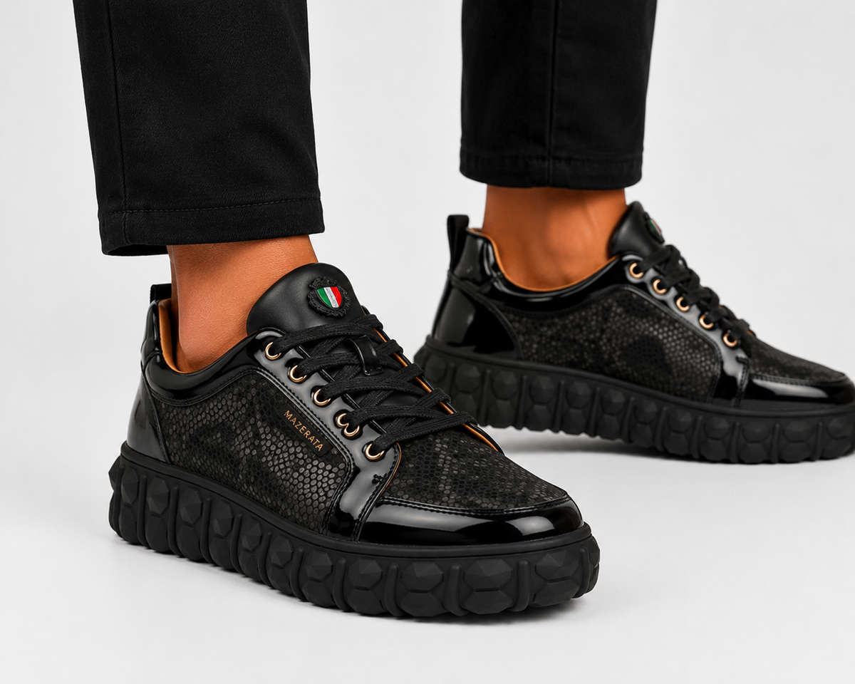 Mazerata Pigale37 faux patent/ snake black mens