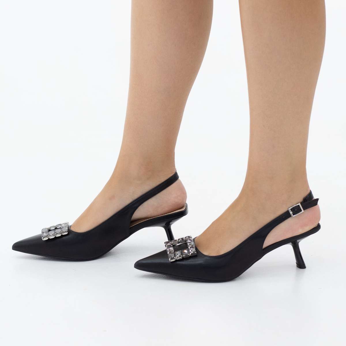 Europa 4.5cm heel sleek glossy reg diamante detailed sling back