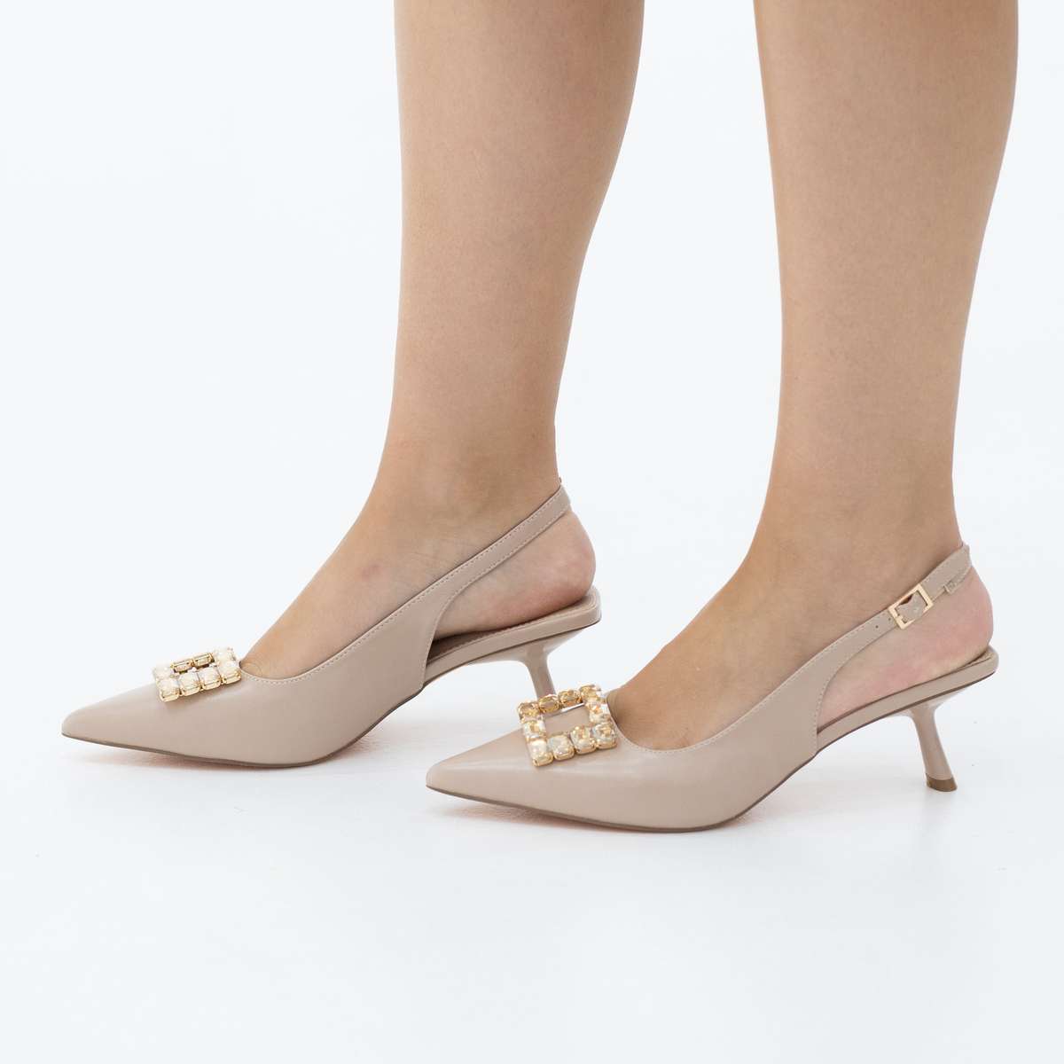 Europa 4.5cm heel sleek glossy reg diamante detailed sling back