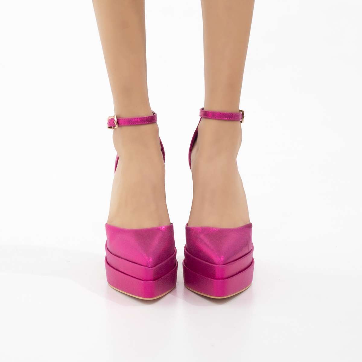 Coney 13.5cm platform heel Funky one band ankle strap pointy fuschia