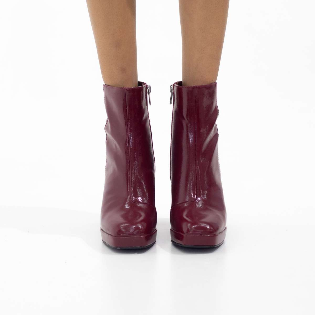 York 9cm bootie round toe block heel wine