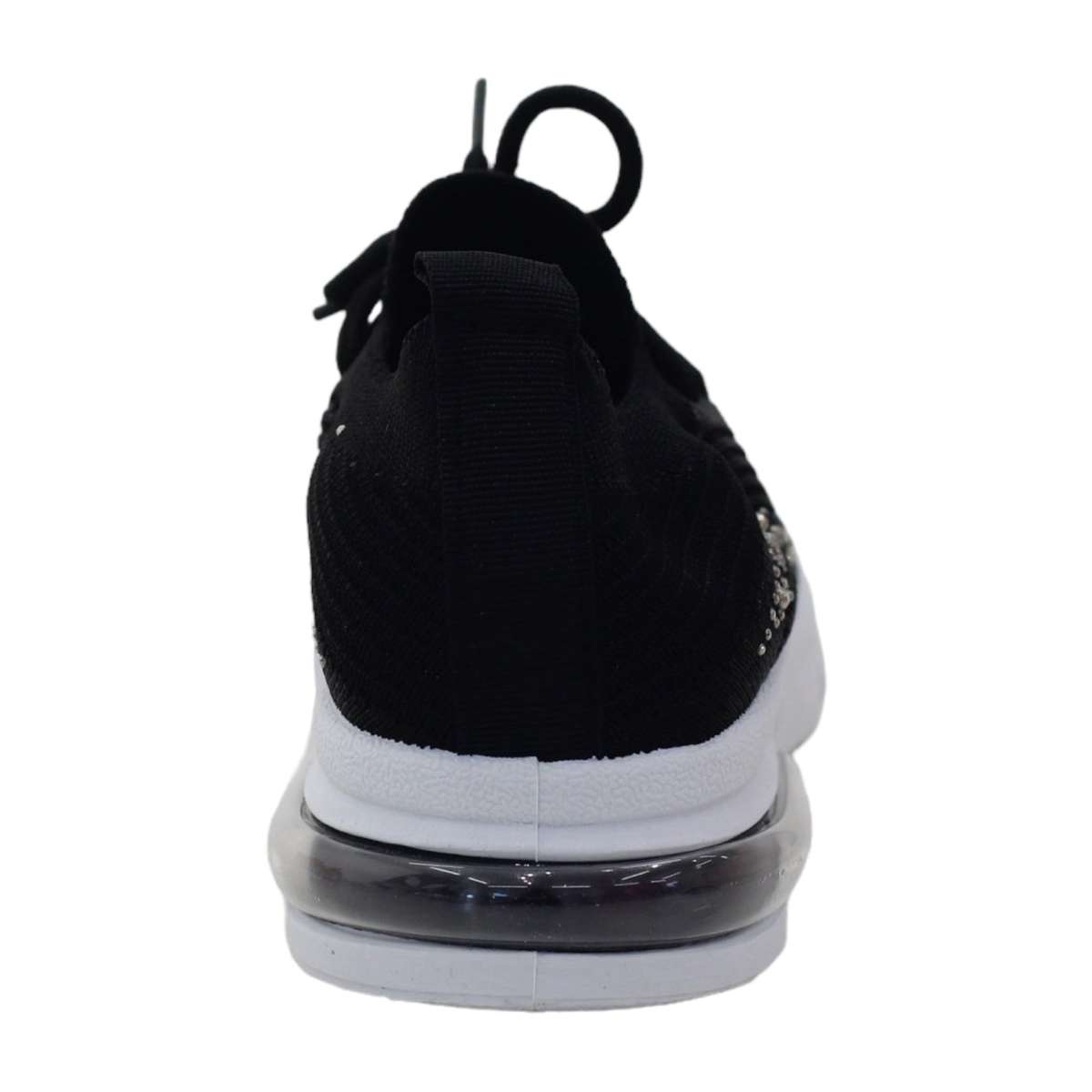 Obioma girls fly knit lace up sneaker with diamonds black